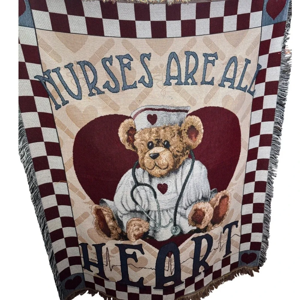 Tapestry Nursing Throw‎ Blanket OS Red Nurses Are All Heart Teddy Bear 63